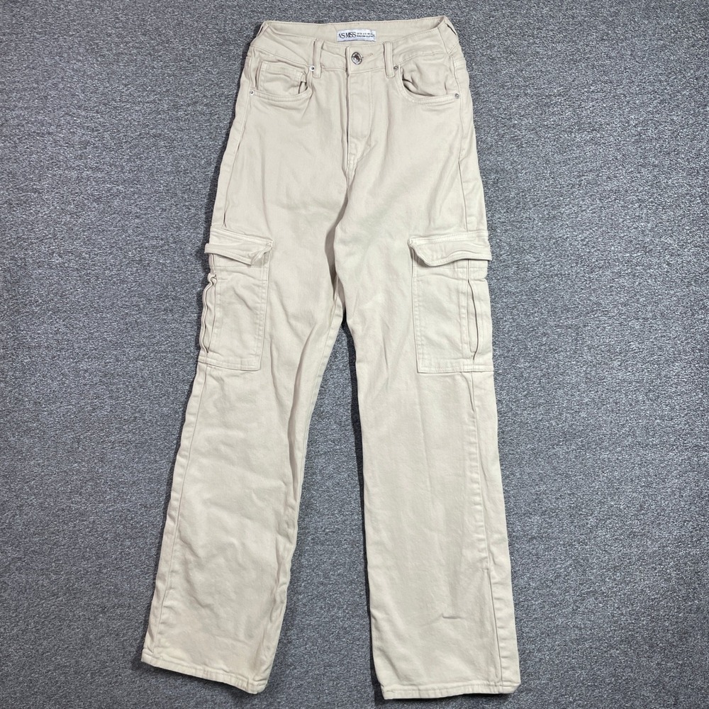 VS MISS Womens Beige High Waisted Cargo Pants Straight Leg Utility Denim Size 26